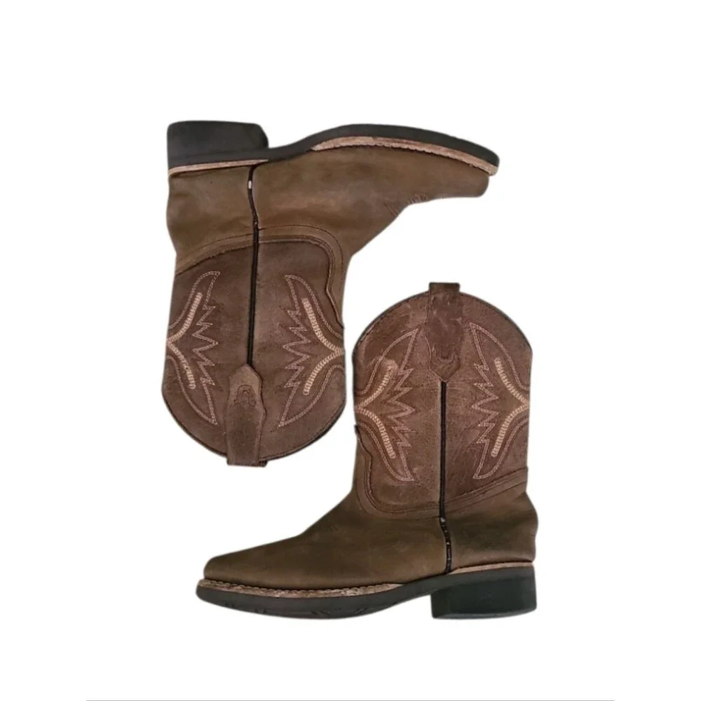 J.B. Dillon Kids Brown Leather Cowboy Boots Youth Size 13 Western Rodeo Unisex